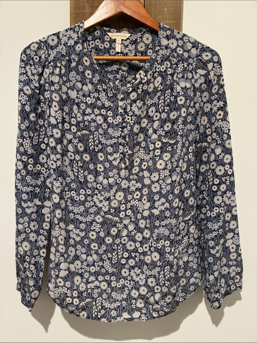 Rebecca Taylor Navy and White Floral Long-Sleeve Blouse